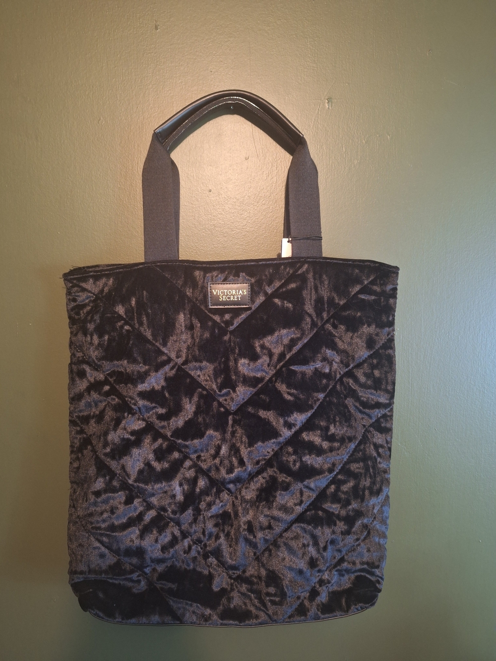 Victoria's Secret Black Quilted Velour Tote Bag